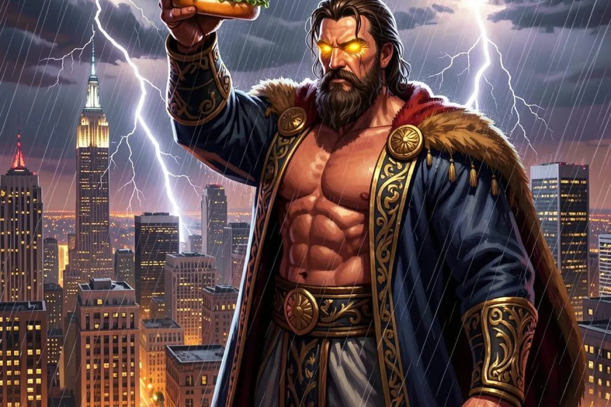 A demi god serving a handburger in NY