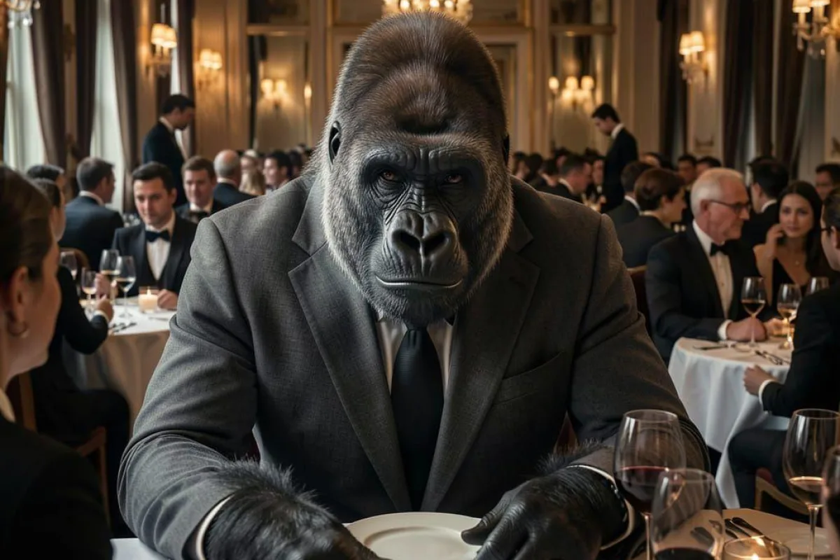 Gorilla in a restaurant