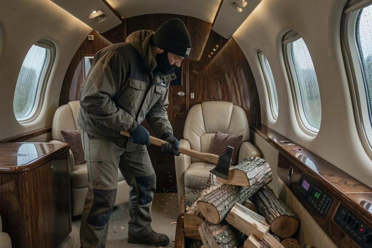 Forced scarcity cutting firewood in private jet