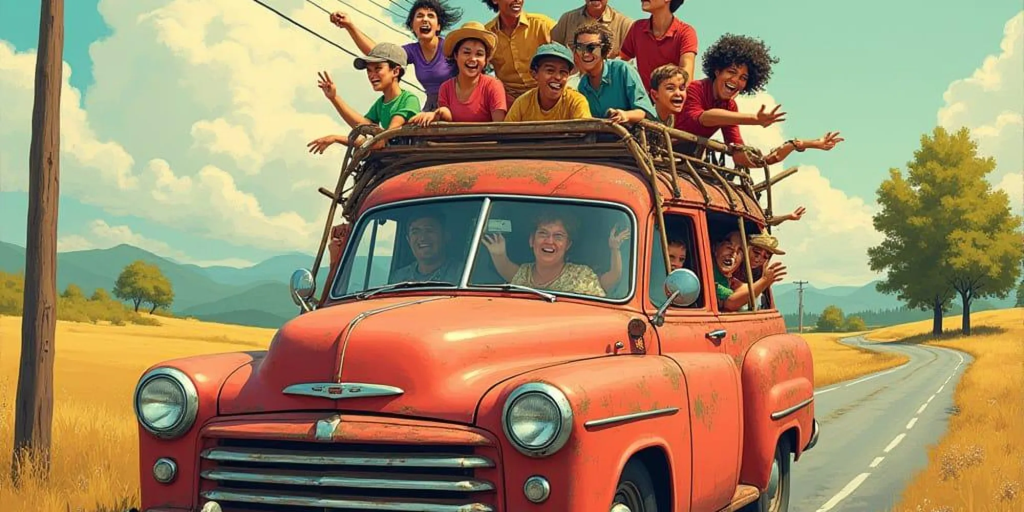 Jalopy Car with Happy Passengers