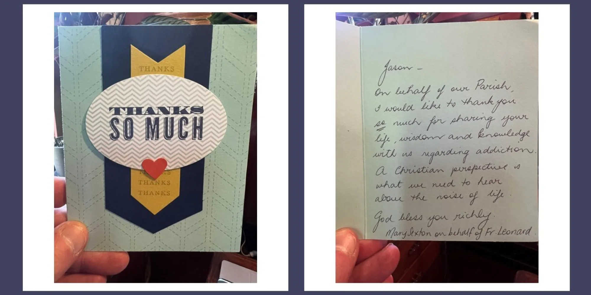 Apostles Card of Thanks for Addiciton Talk