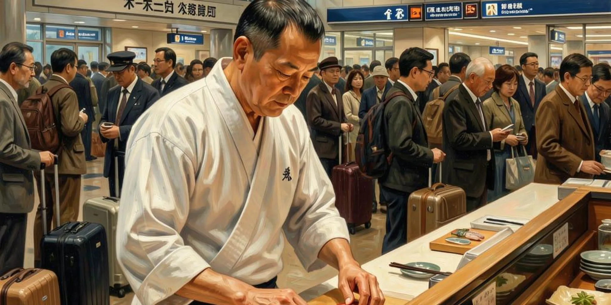 Sushi Chef at Busy Airport