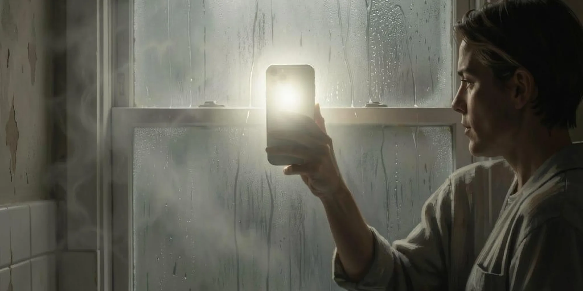 I Phone through a frosted window