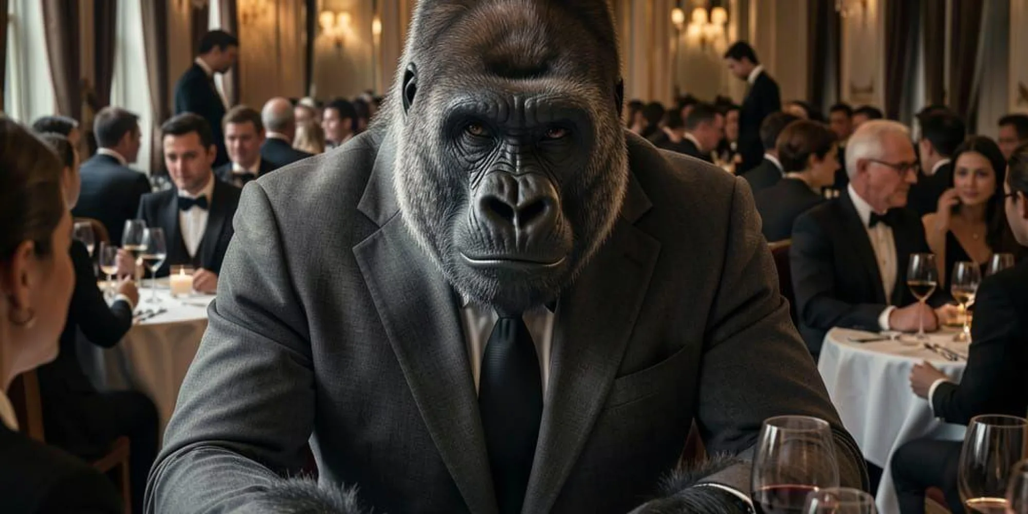 Gorilla in a restaurant