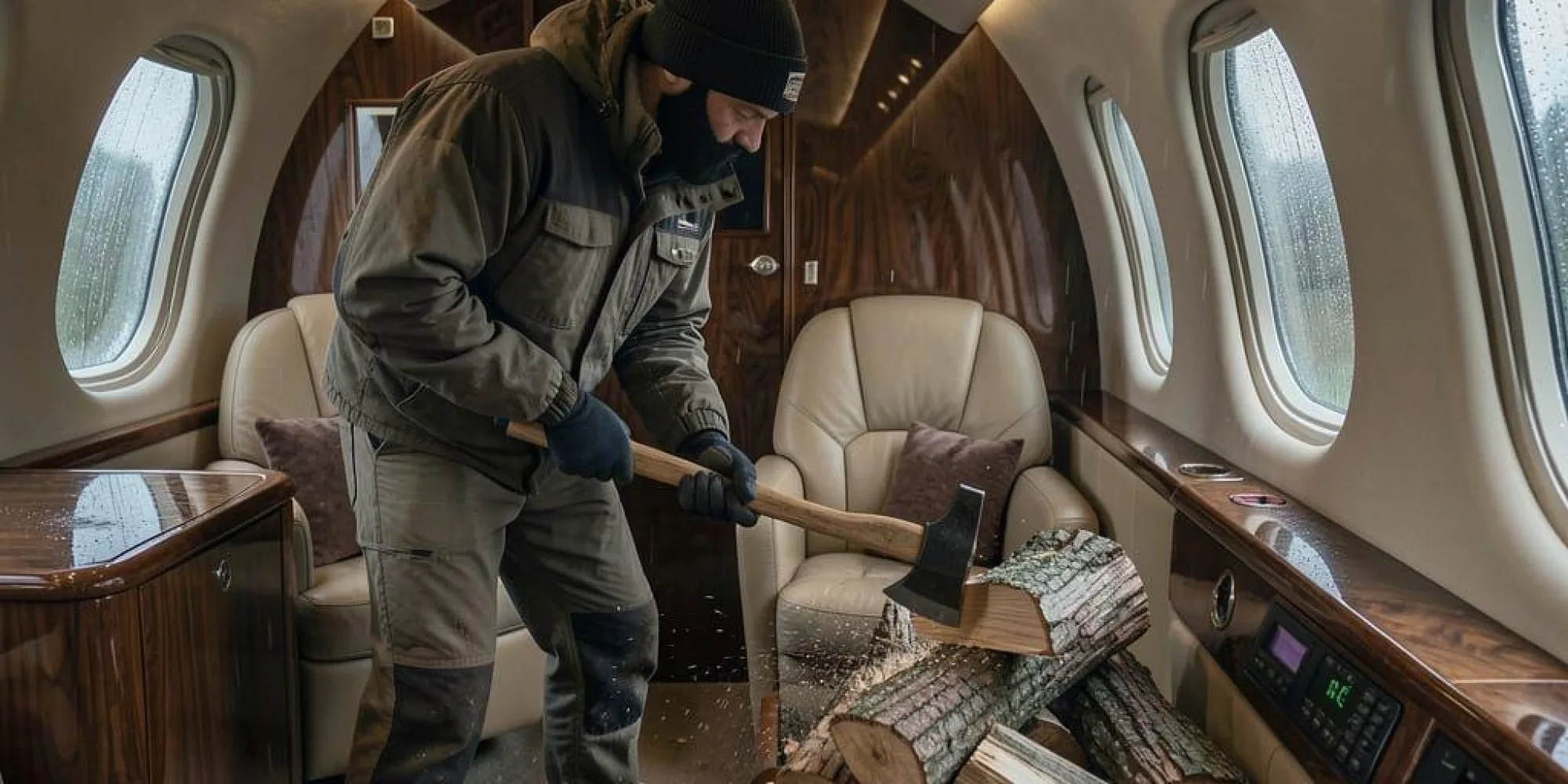 Forced scarcity cutting firewood in private jet